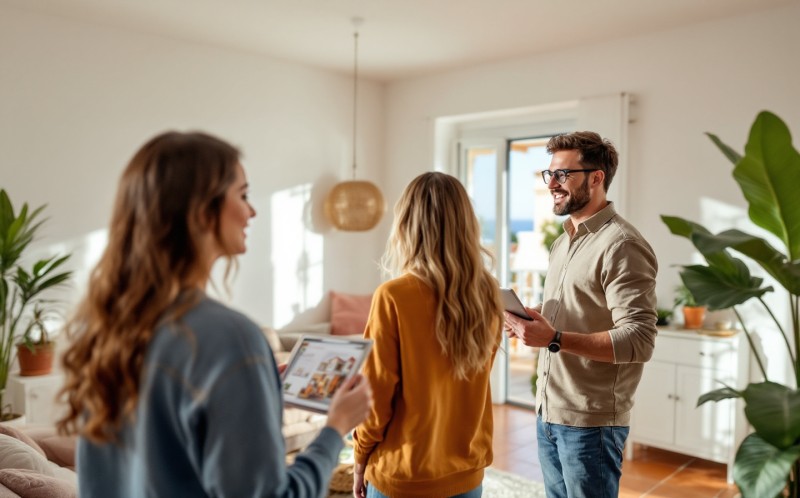 Makelaar laat klanten een licht appartement met terras zien