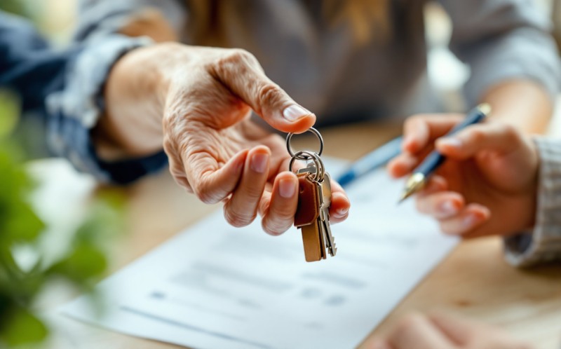 House keys handed over across a table after signing