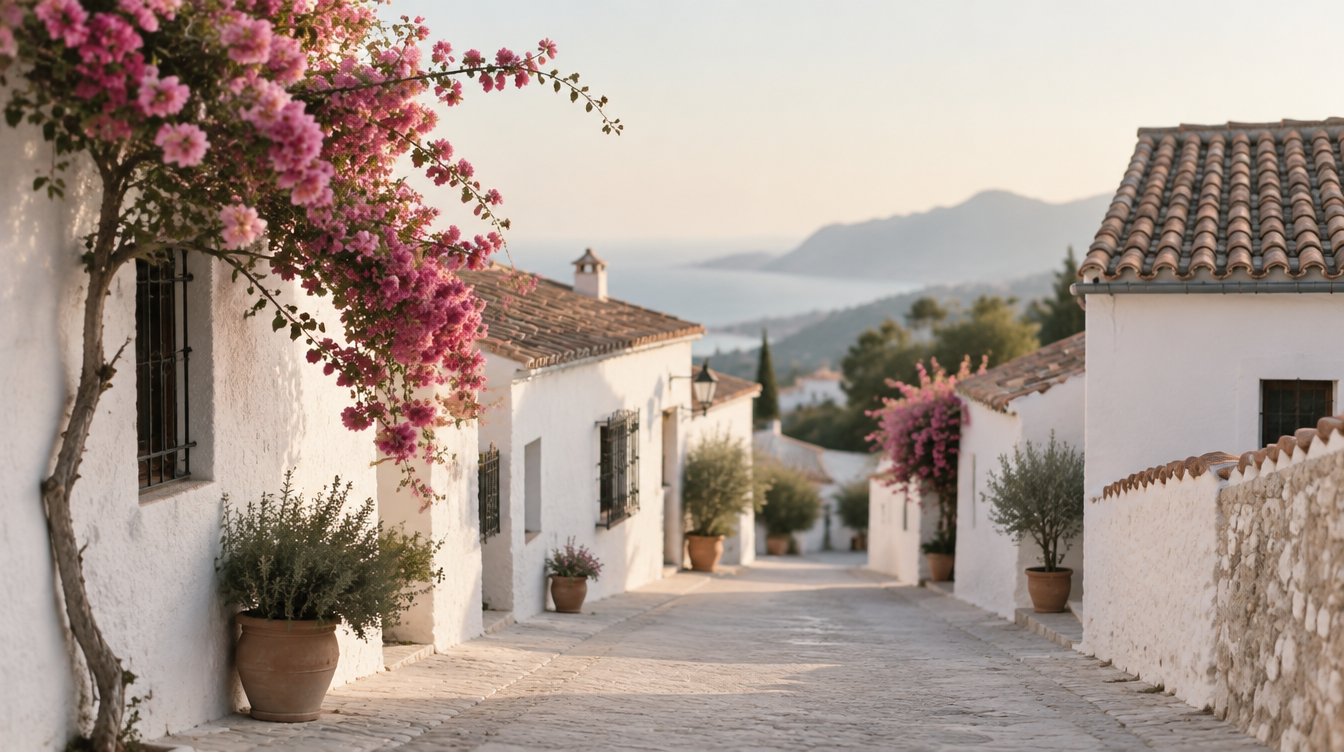 Quiet whitewashed village street on the Costa Blanca