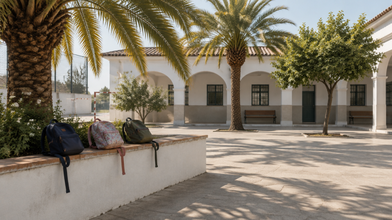 Sunny Mediterranean school courtyard