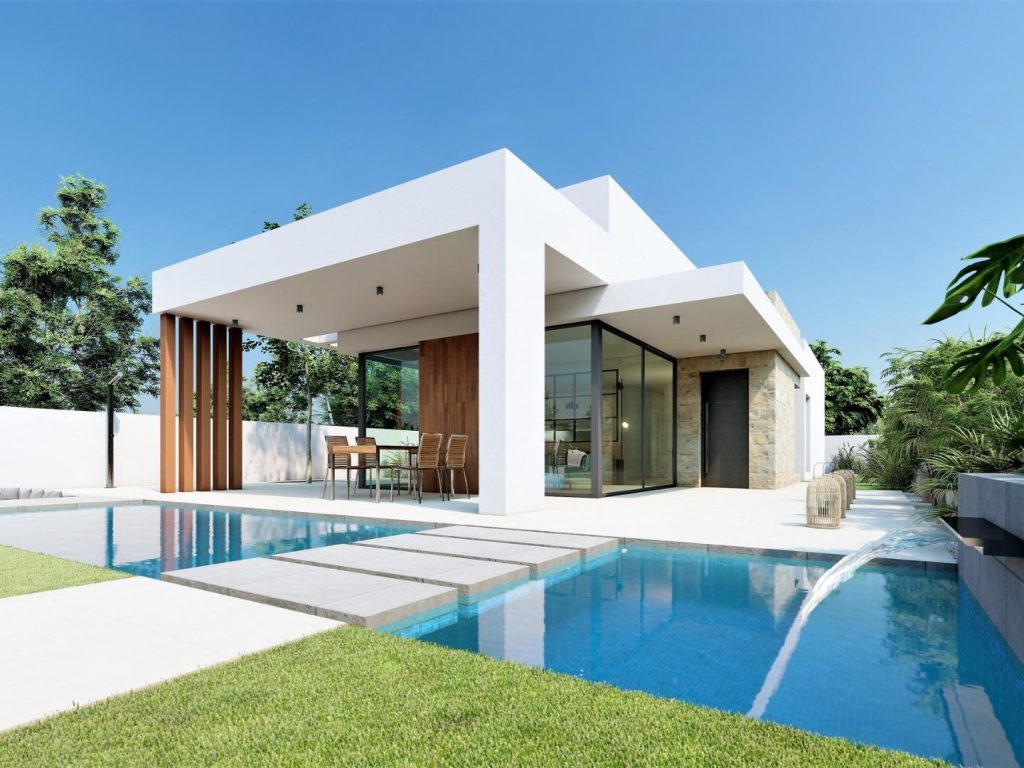 New build villa in San Fulgencio Costa Blanca with private pool, waterfall feature and south-facing garden terrace