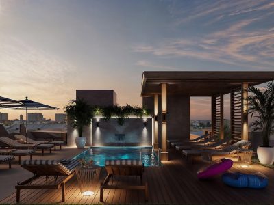 New-build penthouse exterior in Guardamar del Segura with rooftop pool, 600 metres from the beach